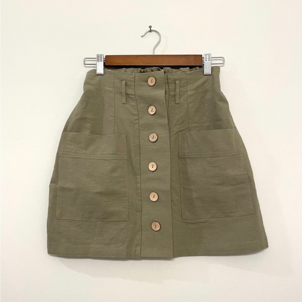 Hesperus PaperBag mini skirt buttoned Olive Green Pockets Military Women’s S